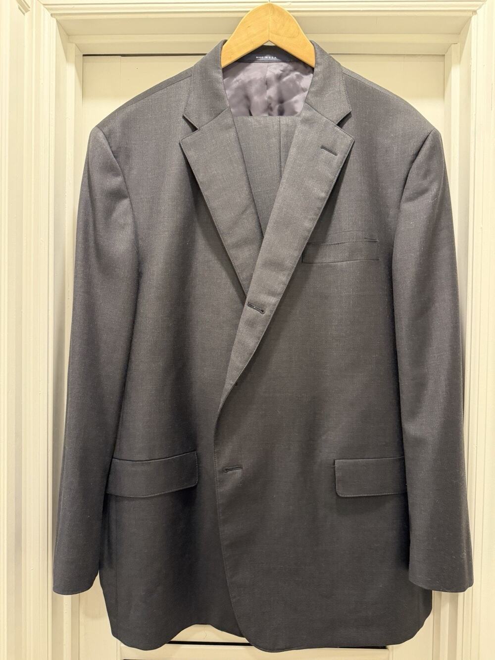 J Press Men’s Suit 50R 44W Gray 100% Wool Made in USA Ivy Trad 3 Button